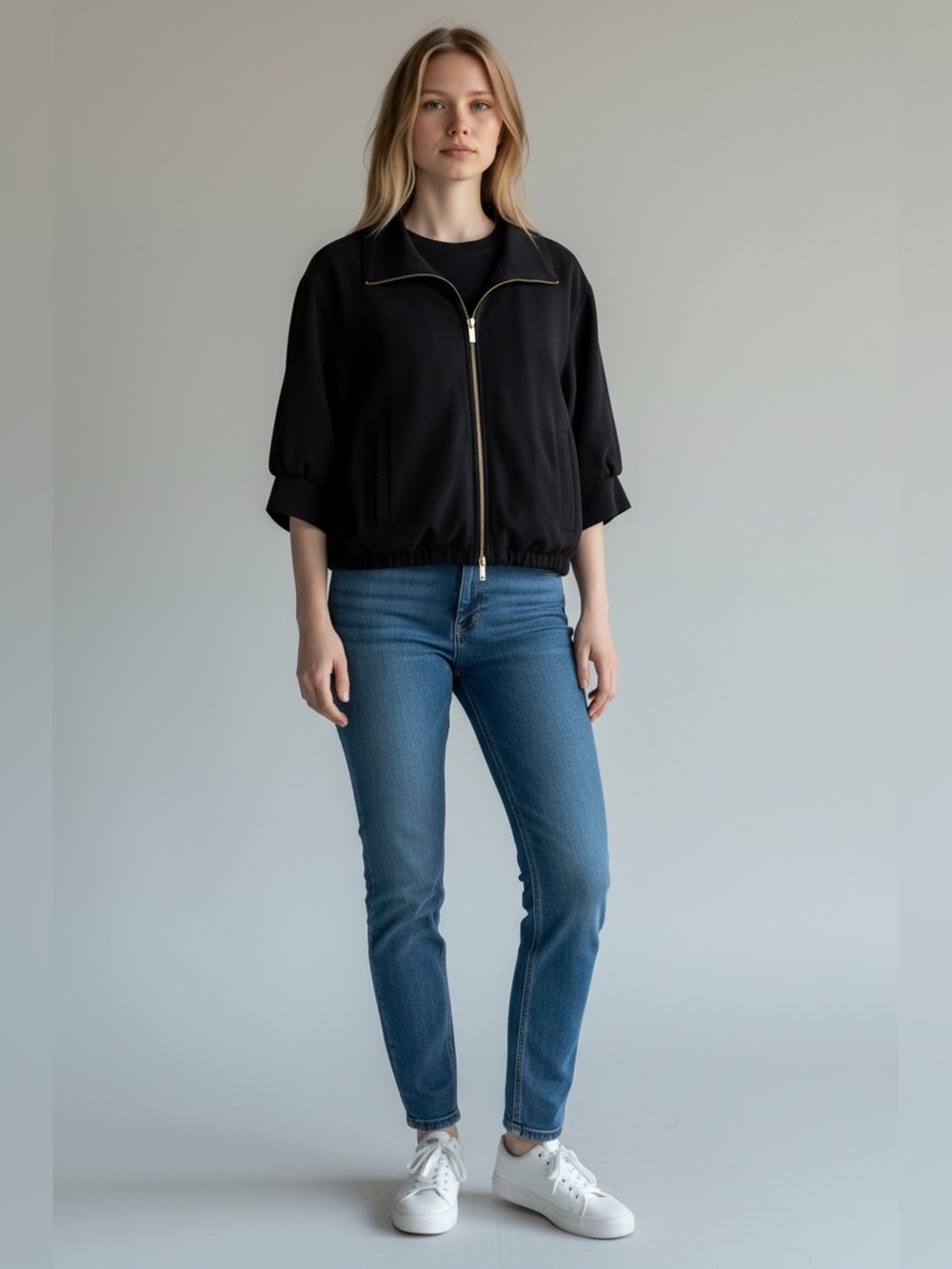 Express Desing Studio Cropped Zip-Front Jacket with Gold Zipper